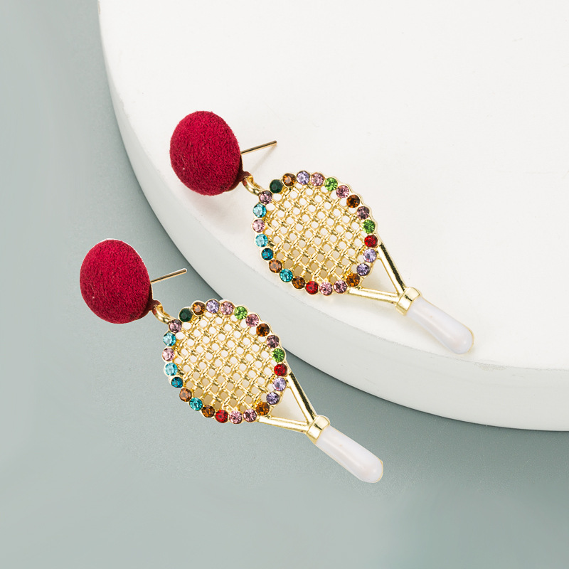 Nouvelles Boucles D&#39;oreilles De Raquette De Tennis En Alliage De Diamant display picture 5