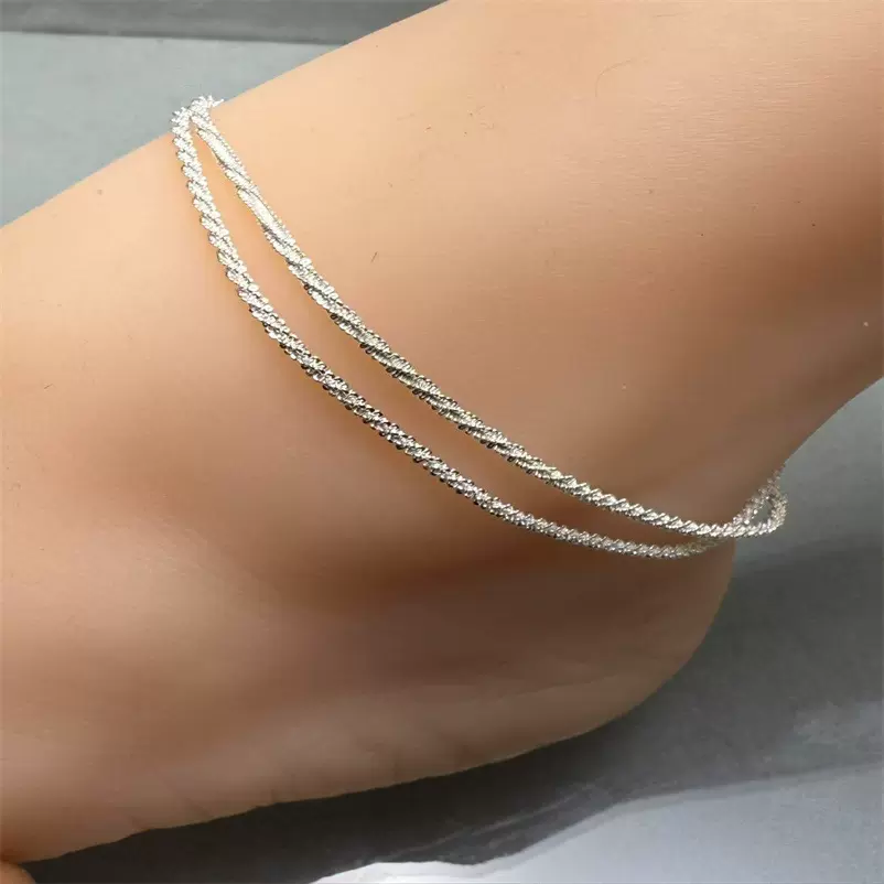 波光粼粼满天星毛毛虫双层爱心脚链女士韩版简约学生系小众冷淡风