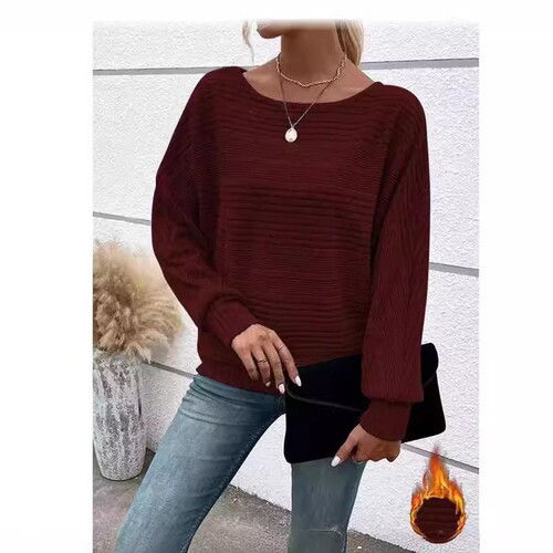 Autumn and winter new comfortable casual solid color long-sleeved round neck splicing pullover sweater for women to keep warm in winter