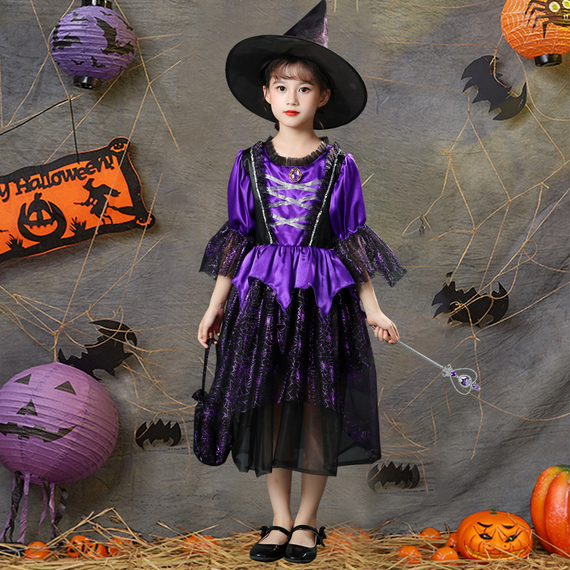 ハロウィン子供コスチューム 女の子用パフォーマンス衣装 紫の魔女服 魔女コスチューム ゴーストフェスティバル プリンセスドレス 魔女衣装|undefined