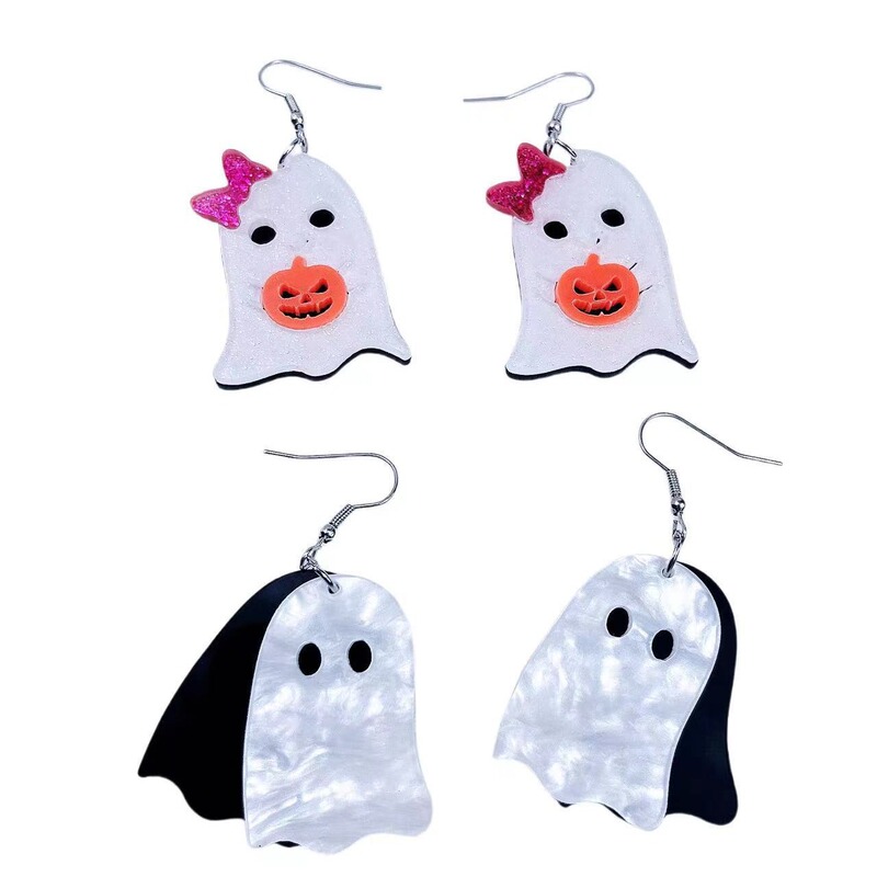 国境を越えたハロウィーン白黒幽霊かわいいイヤリングカボチャ幽霊漫画アクリル耳飾りアクセサリー|undefined