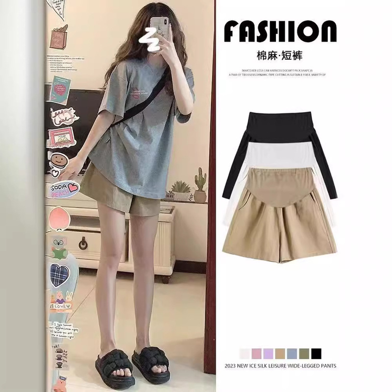 Pregnant Women's Shorts 2024 Stretch Summer New Cold Cotton Casual Pants Outer Wear Loosening Wide Leg Pants Five-point Pants