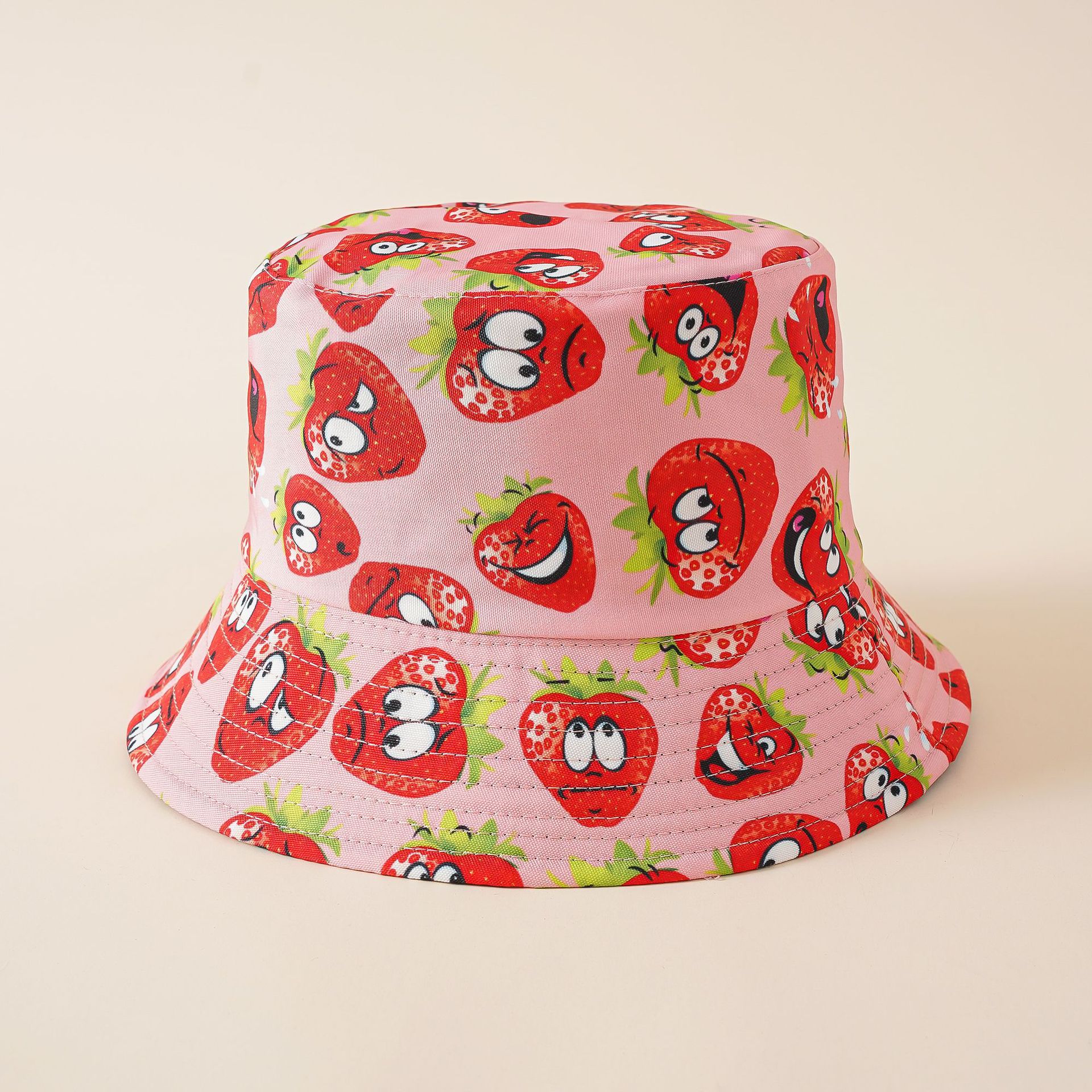 Patrón de fresa de dibujos animados sombrero de pescador de moda de doble cara cuenca creativa sombrero cubierta cara sombrero transpirable protección solar sombrero sol