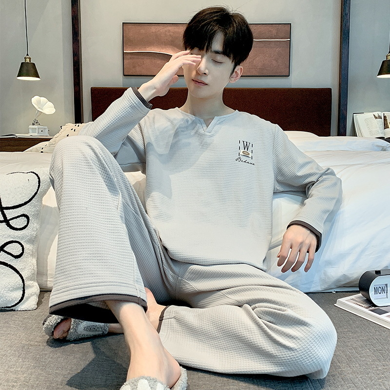 Pijamas de los hombres primavera y otoño manga larga casual simple juventud más tamaño estilo coreano vestir prendas exteriores suéter homewear traje