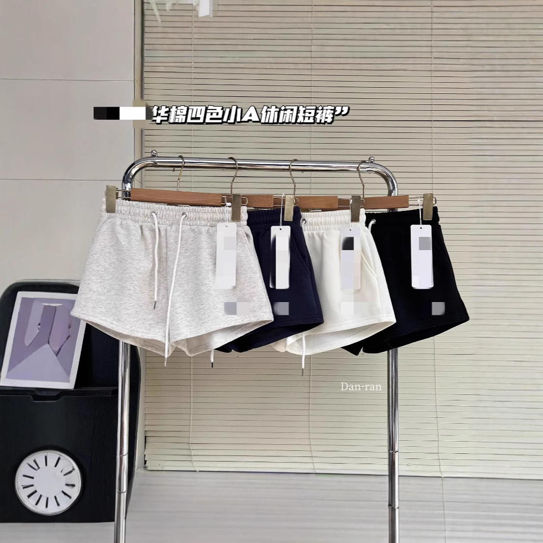 lo家华棉小A字四色休闲短裤女松紧腰宽松百搭运动裤辣妹热裤代发