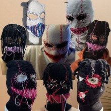 跨境手工针织帽巴拉克拉法帽万圣节面罩搞怪头套派对恶搞装扮帽子