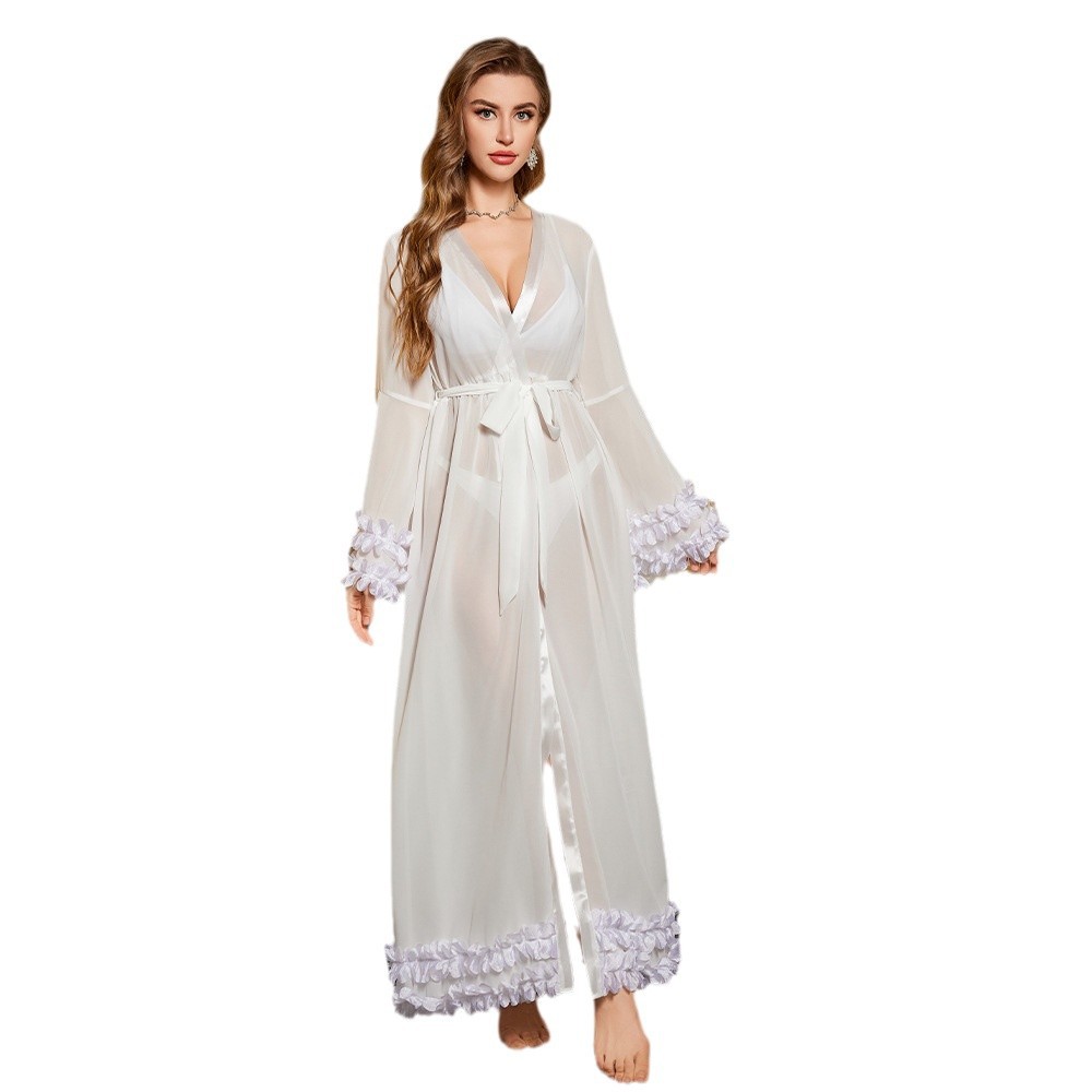 Serie de lujo de medianoche transfronteriza nuevo pijama femenino sexy encaje semi-permeable túnica ropa para el hogar WP3557