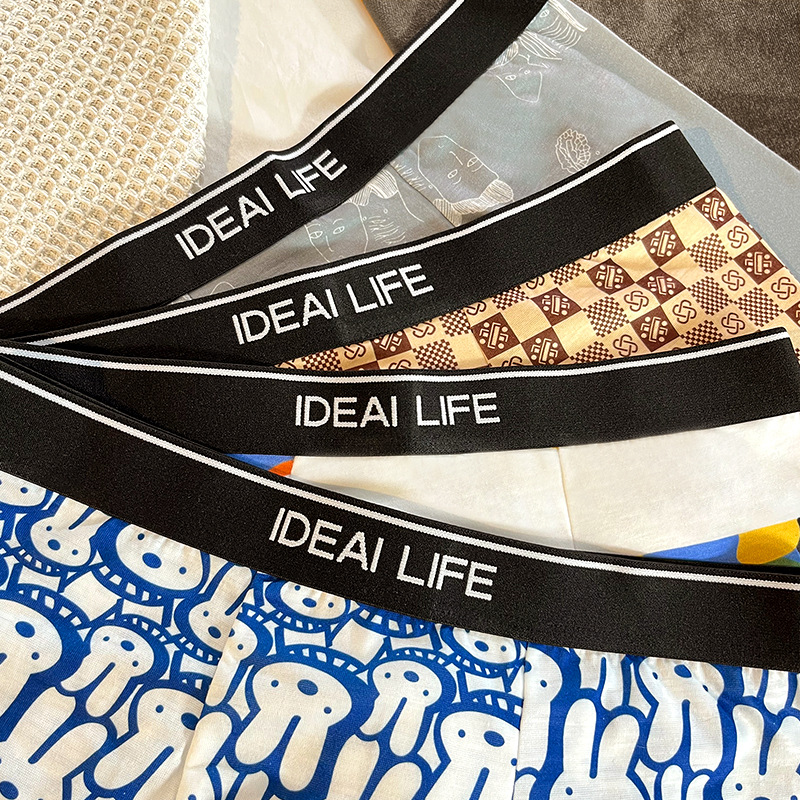 通標男士內褲純棉透氣平角褲男生潮牌個性印花大碼四角褲代發