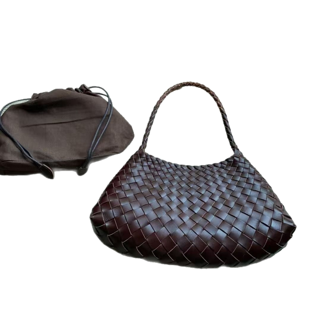 Dragon Diffusion Women's Cowhide Woven Bag Vintage Shoulder Handbag Underarm Bag Baguette Bag - Thumbnail 5