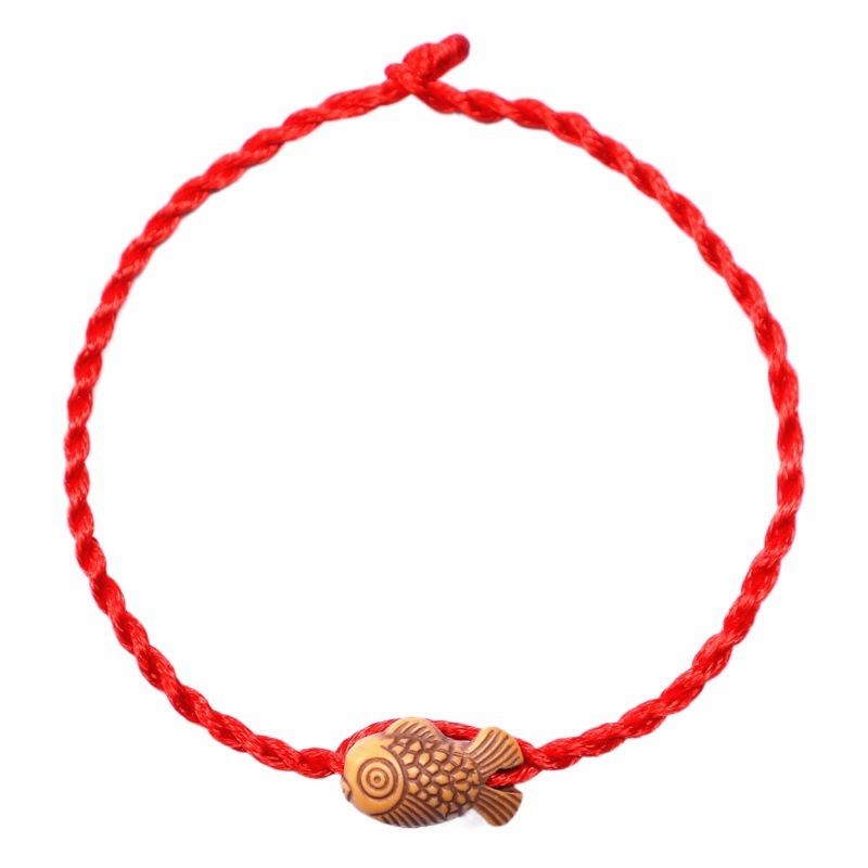 Hand-woven red rope bracelet resin imitation wood red hand rope small gift online store physical store drainage praise red rope