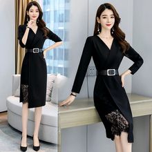 黑色蕾丝拼接连衣裙女早秋装2025新款气质领御姐范裙子法式