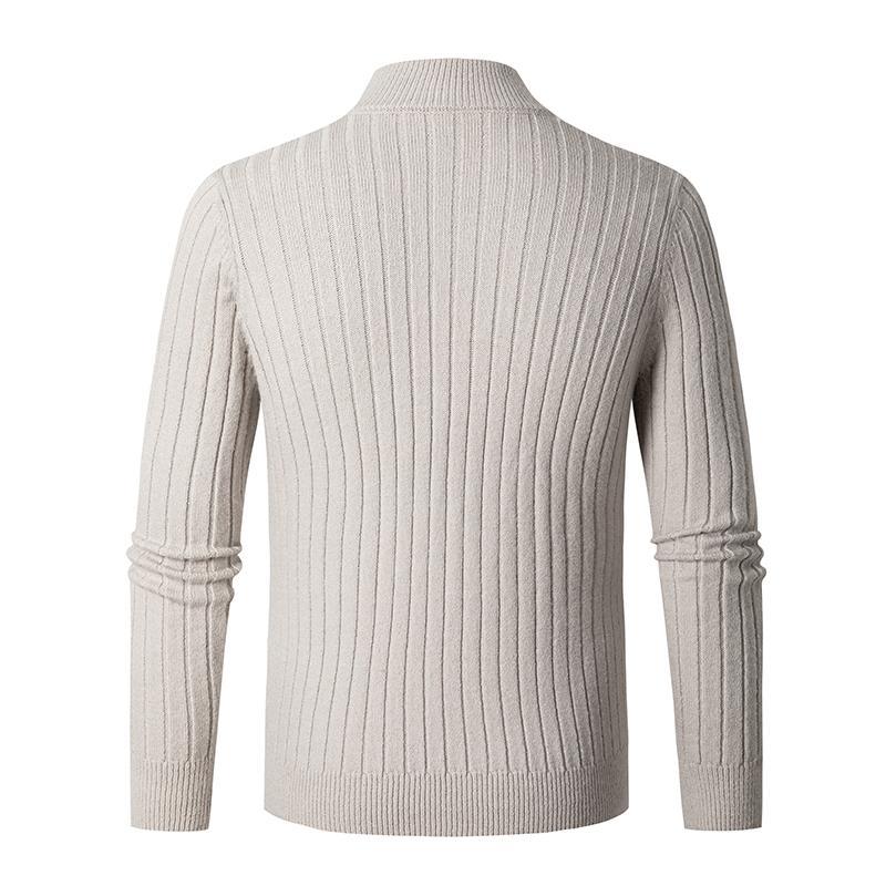 Maglione maglione lavorato a maglia da uomo di mezza età e giovane con mezza cerniera Maglione con fondo a righe verticali di tendenza europea_voghion.com