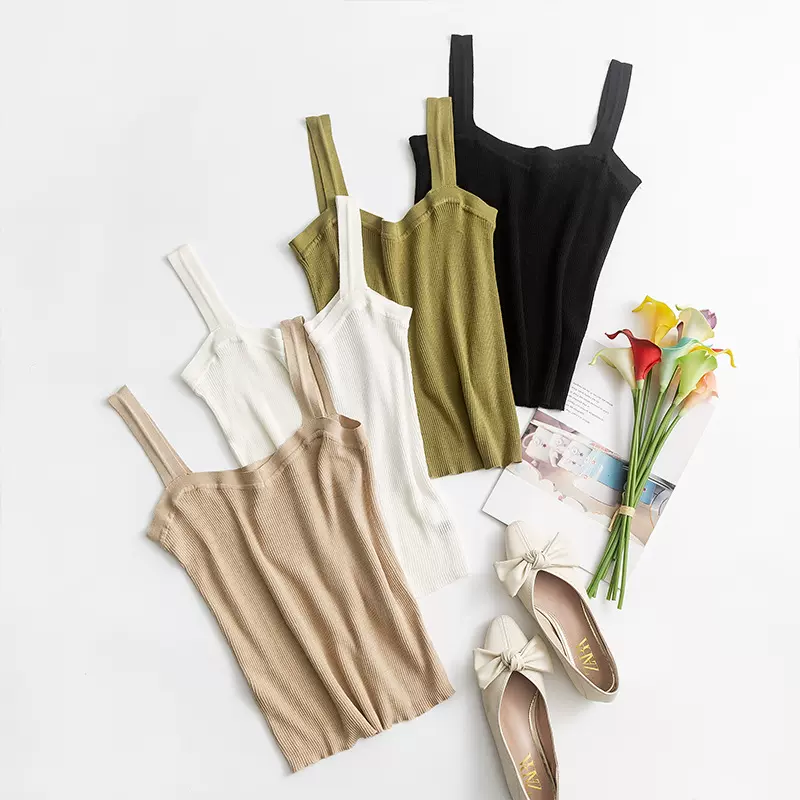 唐格 真丝加棉女针织吊带 修身弹力桑蚕丝打底衫纯色百搭透气