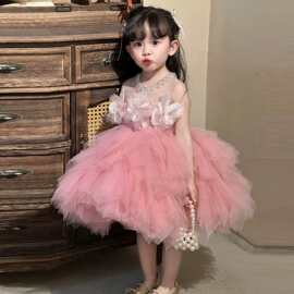 儿童礼服粉色女童蓬蓬蛋糕纱裙洋气超仙公主裙生日周岁甜美连衣裙