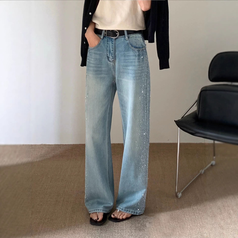 Summer Thin Style Jeans with Rhinestones! Side-Rhinestone Jeans 2026 New Straight-Leg Pants 6219 Summer Thin Style Jeans with Rhinestones! Side-Rhinestone Jeans 2026 New Straight-Leg Pants 6219