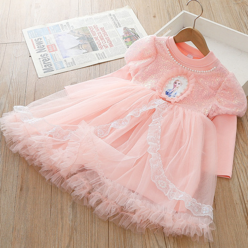 Elsa 2024 Spring New Girls Dress Elsa Frozen Princess Dress Lace Tutu Birthday Gift
