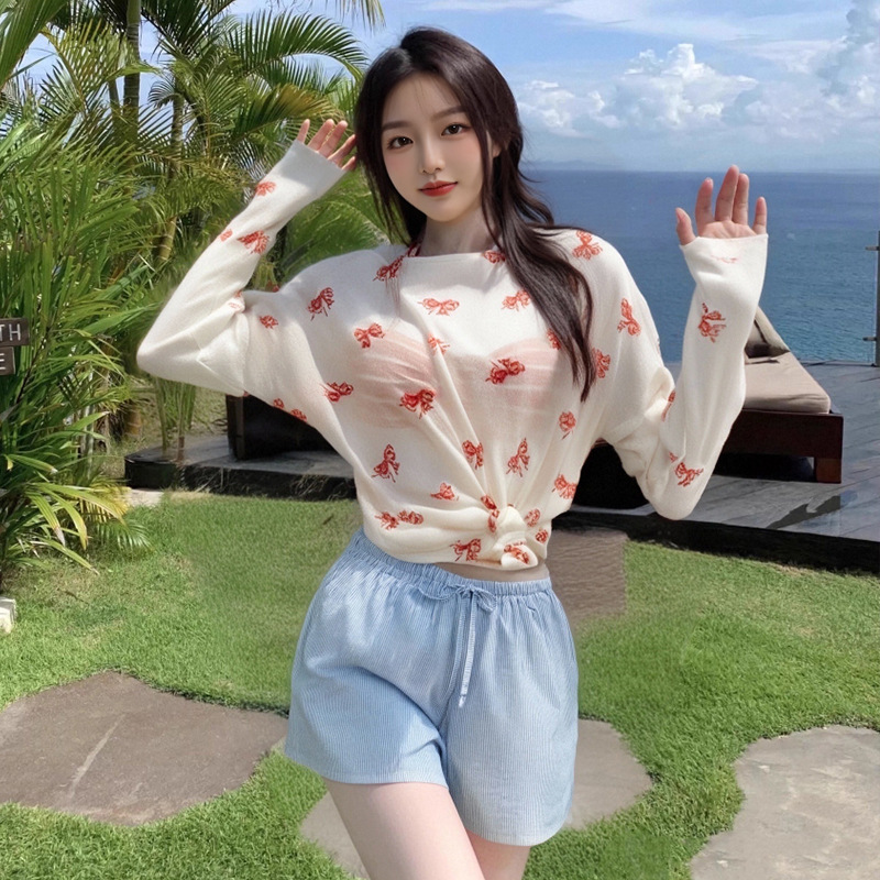 Blusa de manga larga, bikini, traje de baño de tres piezas para mujer, chica sexy, traje de baño de aguas termales de vacaciones de playa blanca