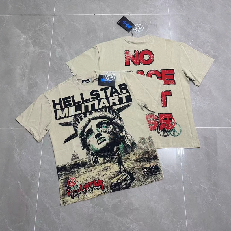 2026 Summer New American Trendy Brand Hellstar Short-Sleeved Washed Vintage Retro 3D Printed T-Shirt Cross-Border 2026 Summer New American Trendy Brand Hellstar Short-Sleeved Washed Vintage Retro 3D Printed T-Shirt Cross-Border