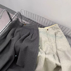 チャオ級おすすめ! 濃い灰色のカシミヤのワイドパンツの女性は秋冬に厚い腰がゆったりしています。