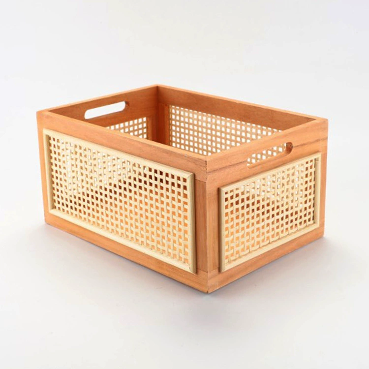 Retro table storage box from natural wood, storage basket, storage system