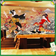 日式浮世绘仕女图壁纸日本料理寿司店餐厅装饰墙纸和服居酒屋壁画