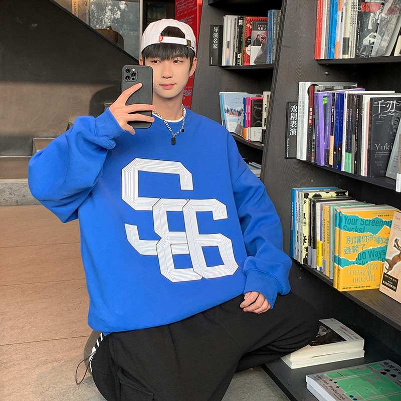 Klein azul chaqueta de hombre cuello redondo suelto in ropa de moda primavera y otoño falso dos camisas de manga larga