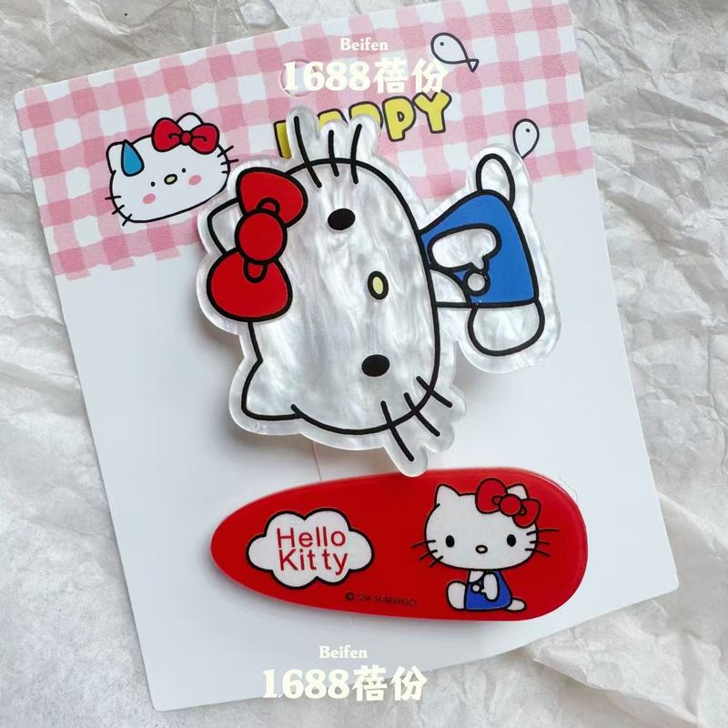 三福同款卡通Kitty猫发夹时尚百搭红色甜美可爱鸭嘴夹儿童碎发卡|undefined