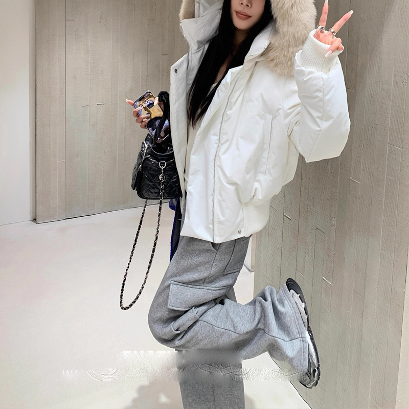 短款设计感羽绒服女冬季白鸭绒小个子收腰大狐狸毛领连帽加厚外套|undefined