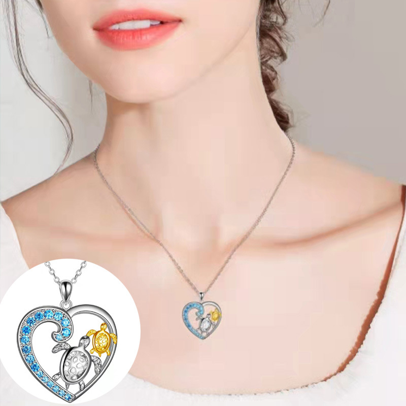 Fashion Tortoise Heart Shape Alloy Inlay Rhinestones Women's Pendant Necklace display picture 4