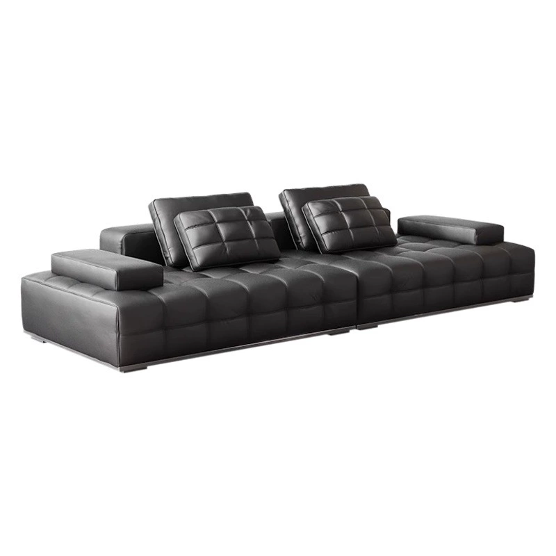 Лоуренс прямой ряд Кожаный Диван итальянский минималистский гостиная большая квартира вилла дизайнерский черный кожаный диван