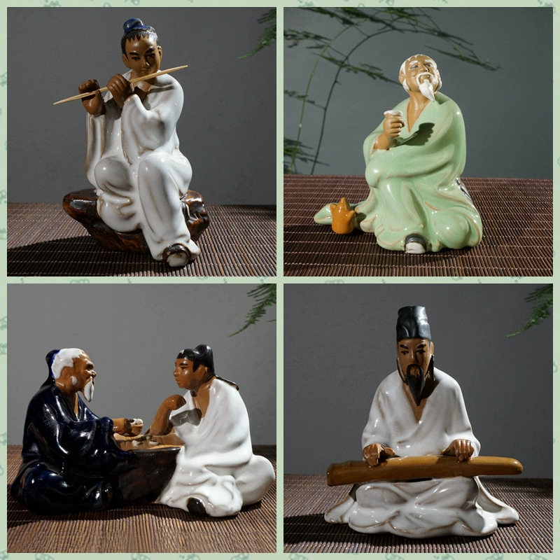 Аксессуары для бонсай Фигурки Шивана Аквариум Декорации для каменных садов Керамические украшения персонажей Шахматист, играющий на фортепиано и играющий на флейте Ученый