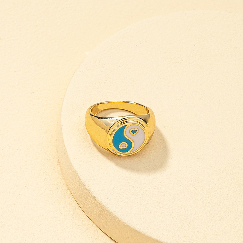 Neuer Herzförmiger Retro-ring Mit Mehrfarbigem Tropföl Aus Tai Chi display picture 9