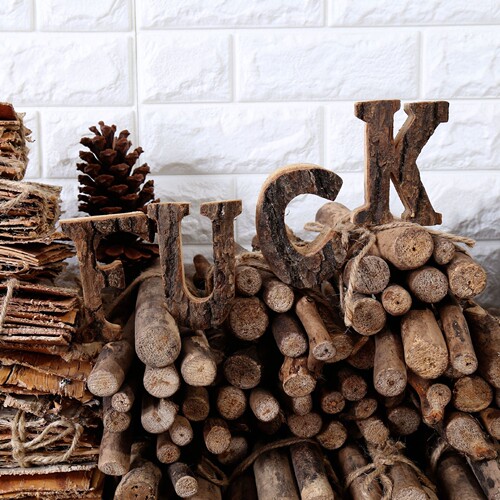 Natural bark log decoration English alphanumeric ornaments Nordic retro wooden wall decoration DIY shooting props