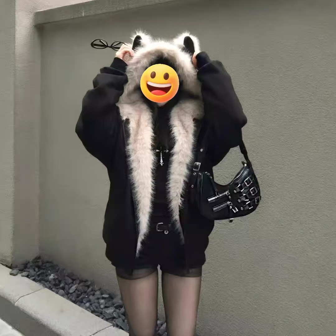 麂皮绒座山雕毛茸茸棉服女2025冬季新款加厚美式cleanfit棉衣外套