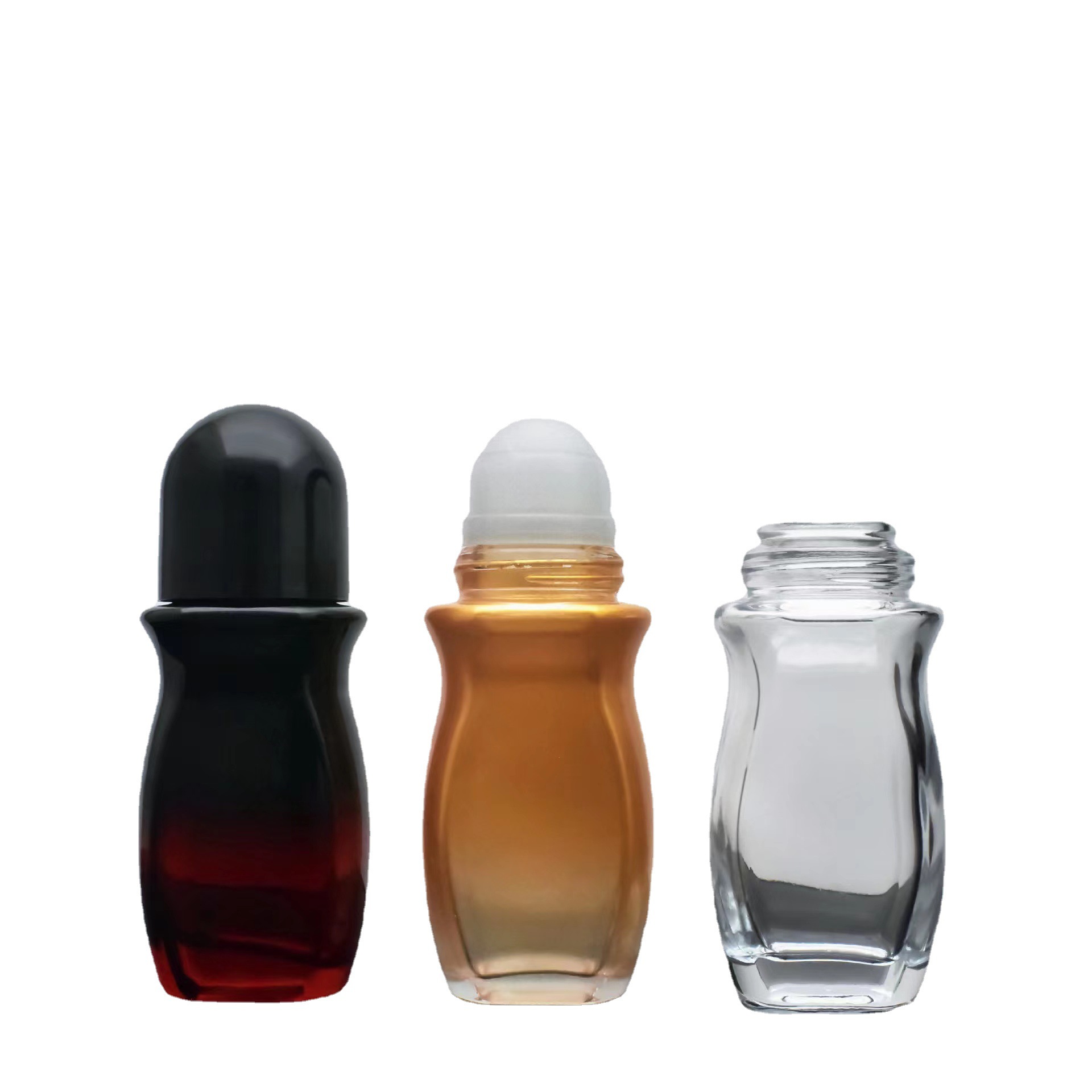 Fabricante en stock 30 botella de bola de rodillo de vidrio 50ml botella de cuentas de masaje botella de aceite esencial cosméticos de viaje portátil sub-botella