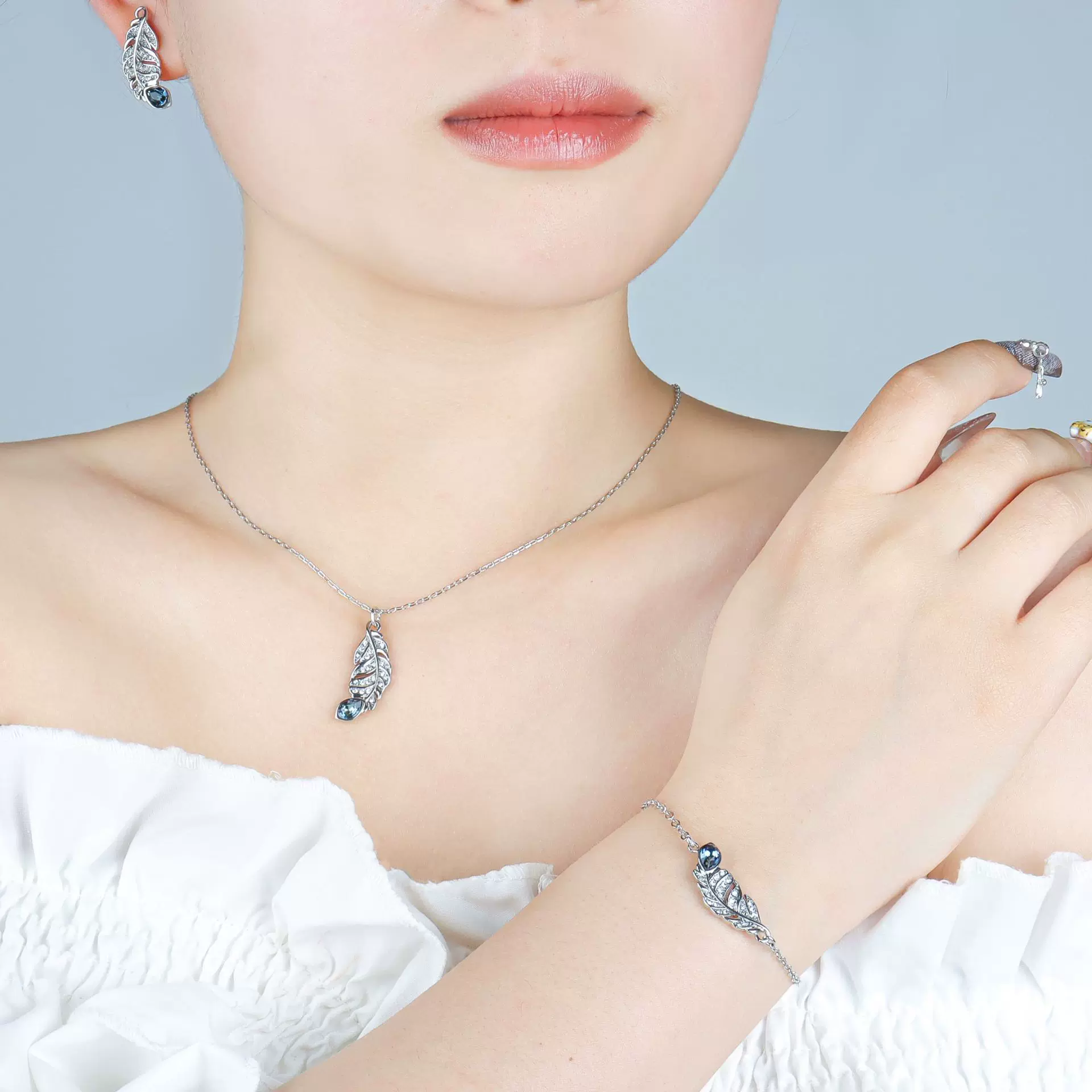 简约风轻奢小众项链手链耳环套装百搭精致款羽毛女士配饰工厂直销