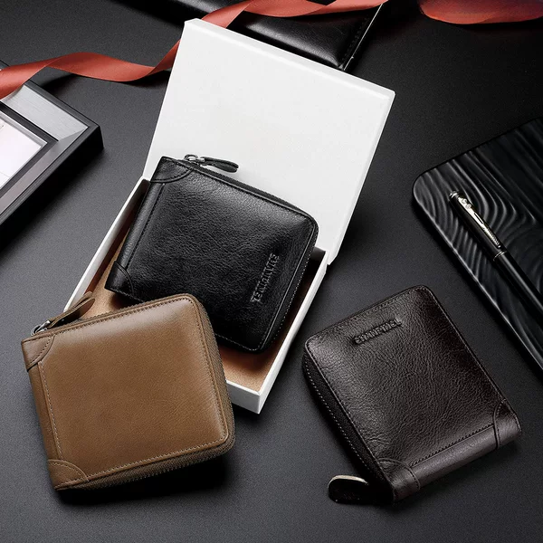 Cross-Border Dropshipping of Genuine C-Brand Men's Wallets, First-Layer Cowhide Coin Pouch, Zipper Wallet, Horizontal Multi-Functional Wallet