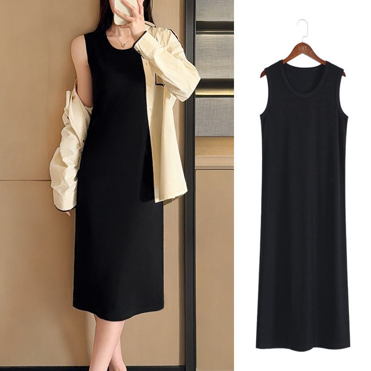 Black Dress for Women, Summer 2025 New Style, Long Sleeveless Dress, Suitable for Petite Figures, Can Be Worn as an Inner Layer or Paired with a Camisole Tank Dress
