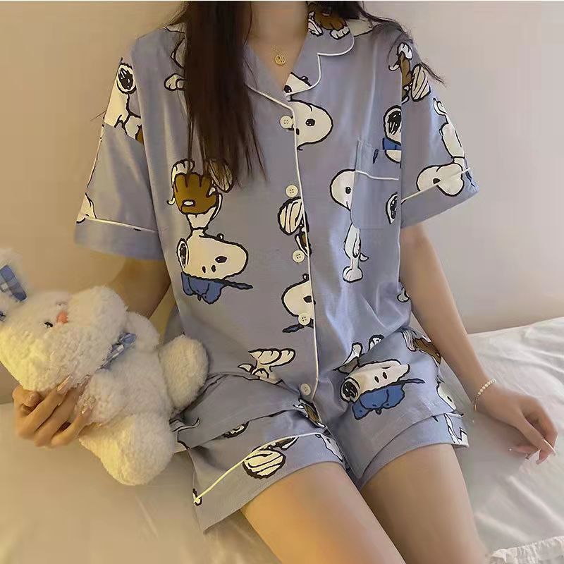 La celebridad de Internet se puede usar fuera de la entrega de dos piezas de verano Pijamas de manga corta de verano de las mujeres de estilo coreano flojo encantador de la muchacha Linda