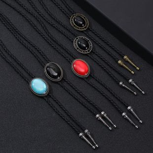 Foreign trade simple gem pendant polo tie chain American long necklace bolo tie trend jewelry wholesale