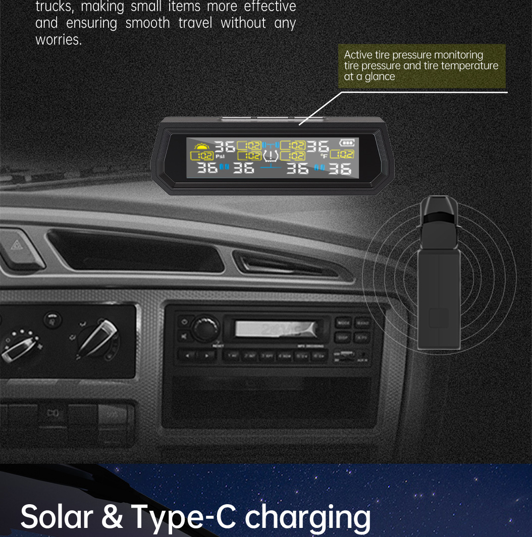 T17-6 Wheel-Mounted Tire Pressure Detector Solar-Powered Tire Pressure Monitoring High-Precision Wireless Rv Tire Pressure Tpms Cross-System