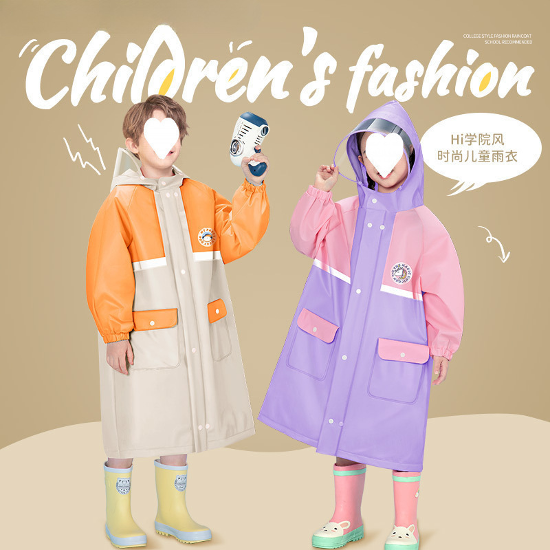 Children's Raincoat Wholesale College Style Kindergarten Big Children and Small Children Go to School with Schoolbags and Full Body
