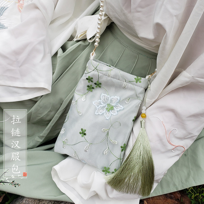 森系古风蕾丝刺绣汉服包中国风小方包拉链包搭配古装斜跨手机袋-阿里巴巴