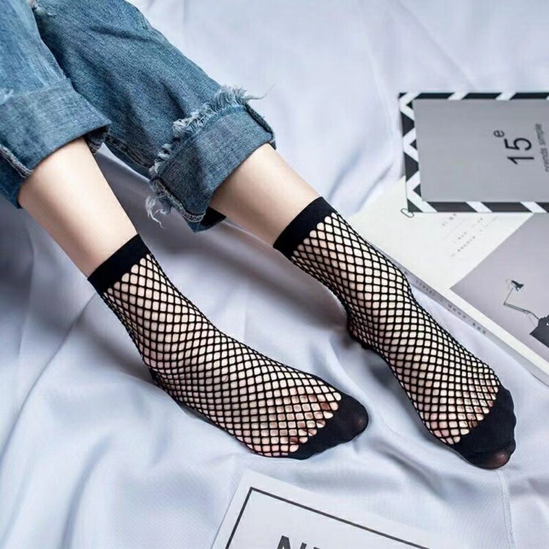 Ultra-Thin Black Sexy Cut Out Transparent Versatile Mesh Plus Bottom Spring and Summer New Anti-Foot Fishnet Short Socks