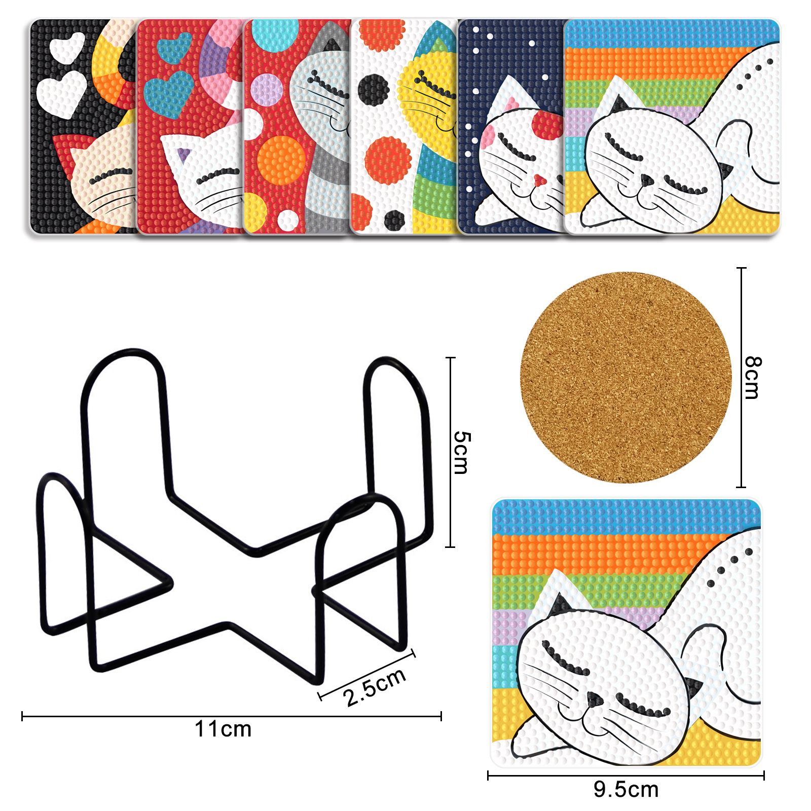 Accesorios para pintura con diamantes, herramientas artesanales para el hogar y la cocina, posavasos cuadrados creativos, posavasos acrílicos con forma de gato.