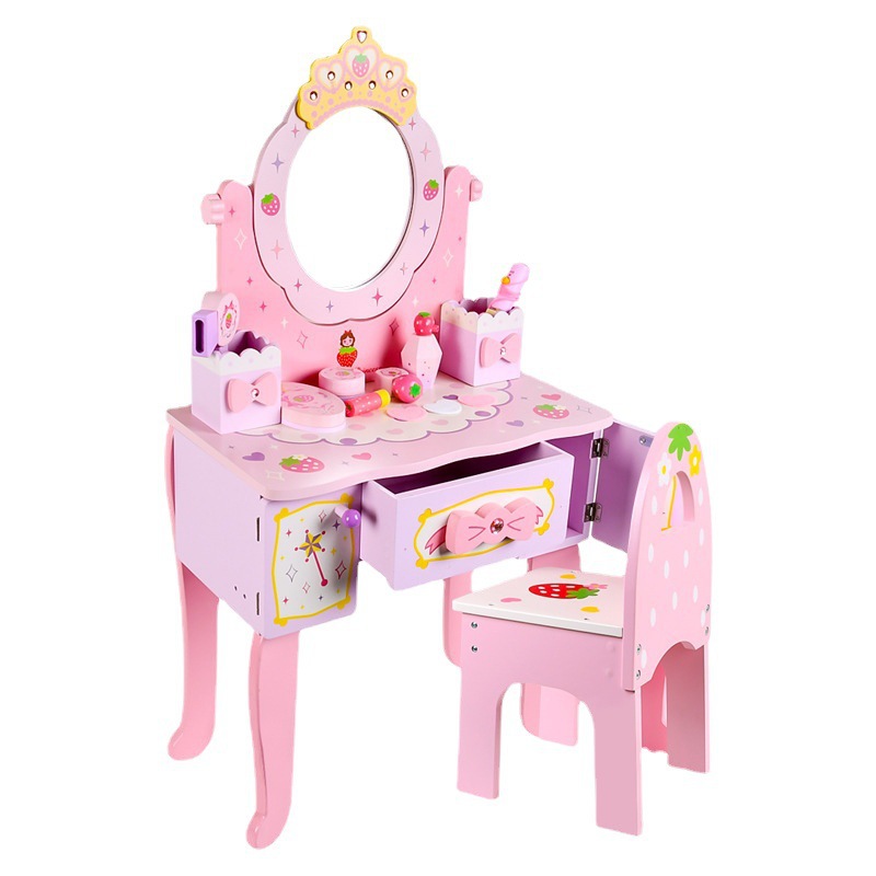 국경 간 시뮬레이션 어린이 메이크업 옷장 소녀 놀이 집 메이크업 어린이 나무 드레싱 장난감 머리카락 세대