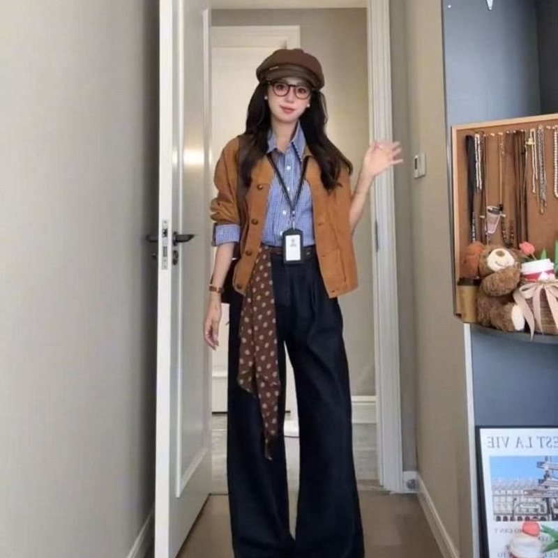 纯欲风辣妹套装女2025早秋新款韩系气质长袖外套衬衫阔腿裤三件套|undefined