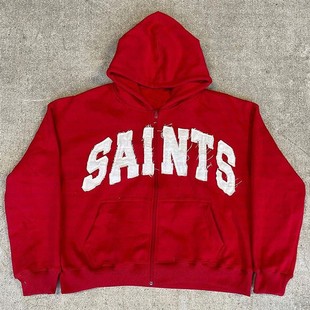 2024Y2K New European and American Fashion High Street Fashion Hip Hop Style Zipper Jacket Letter Pic Loose Sweatshirt