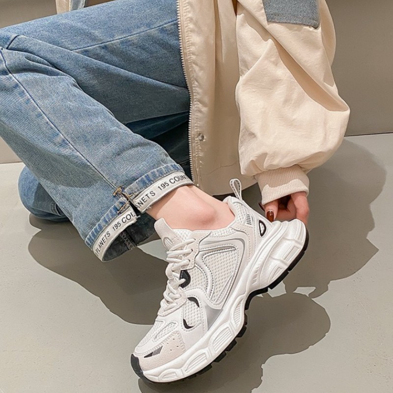 YAUNPAI 2024春新款時尚休閒運動鞋女輕便百搭厚底老爹鞋透氣單鞋