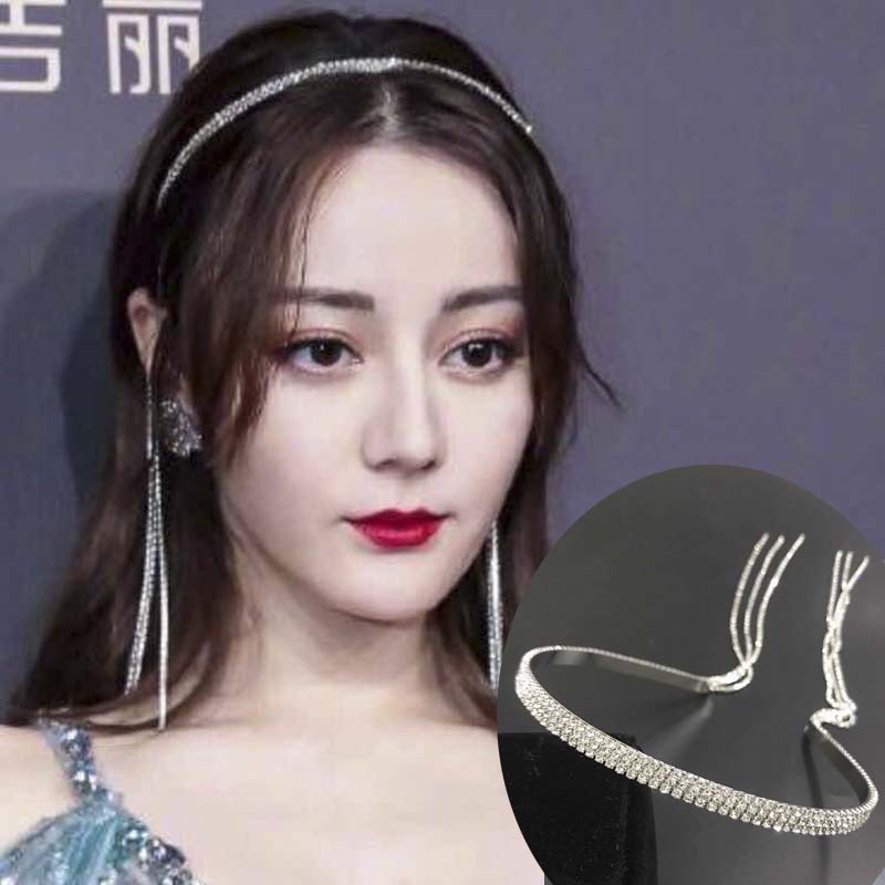Quirky Style Dilireba Yang Yue Same Style Tassel Headband Simple Diamond Hairpin Elegant Rhinestone Headband